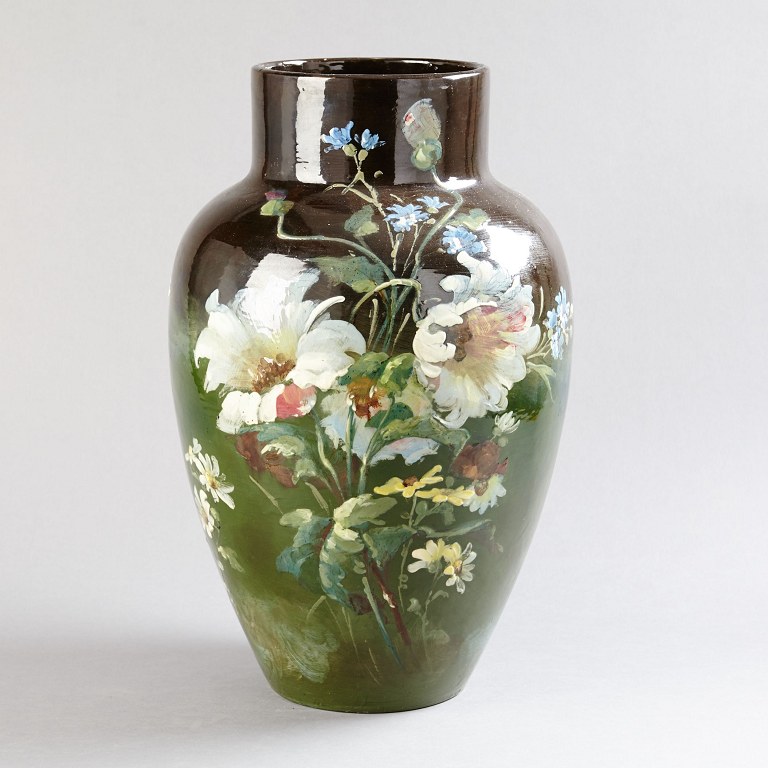 Colossal French vase, hand painted with flowers.
