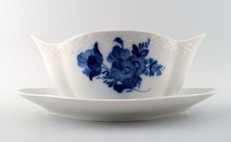 Royal Copenhagen Blue Flower, sauce boat on fixed stand.Decoration number 10/8159.
