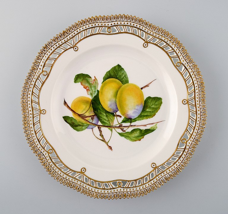 Royal Copenhagen Flora Danica open work dinner plate with fruit motif.
