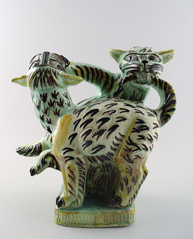 Helge Christoffersen, own studio, Denmark"Cat Fight" earthenware sculpture.