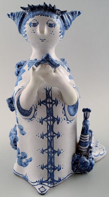 Bjørn Wiinblad unik keramik figur. Moster med fugl.