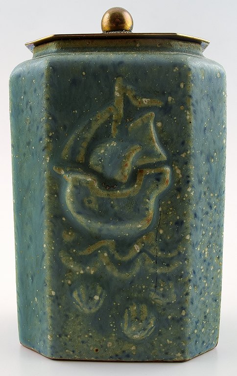 Arne Bang. Ceramic Vase with bronze lid.