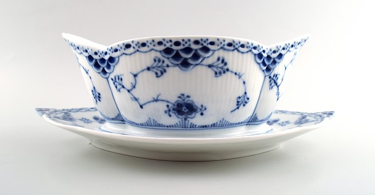 Blue Fluted Half Lace Sauce boat from Royal Copenhagen.
