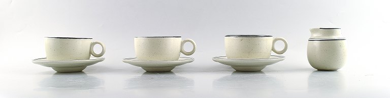 Stig Lindberg (1916-1982), Gustavsberg. 3 sets "Birka" coffee cups and a cream jug in hand painted stoneware.