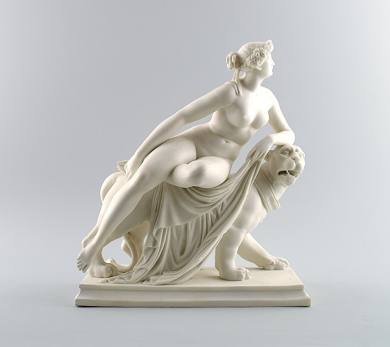 Classical sculpture, Ariadne on panter,  biscuit on base, Gustavsberg, late 19 c.