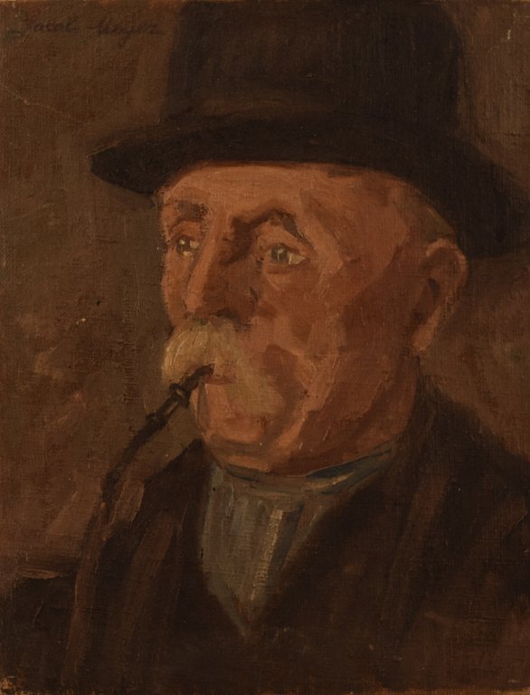 JACOB MEYER (b. 1895 d. 1971)Oil painting on canvas, portrait of older man with pipe.