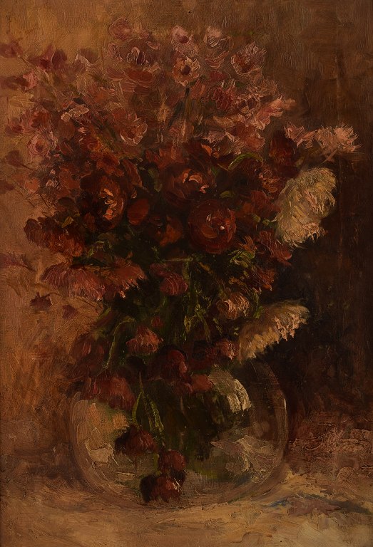 Flowers in a vase, oil on canvas. Unknown French artist. Approximately 1900.
