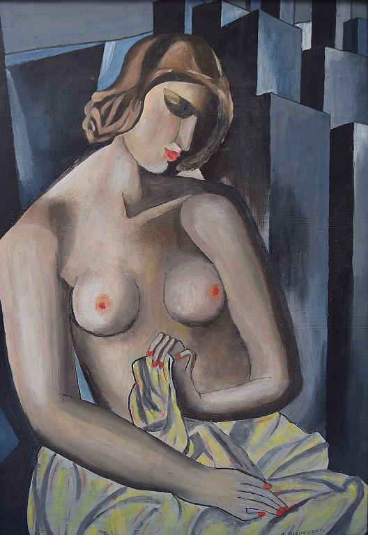 Oil painting on wood, half-naked woman, 20. century.