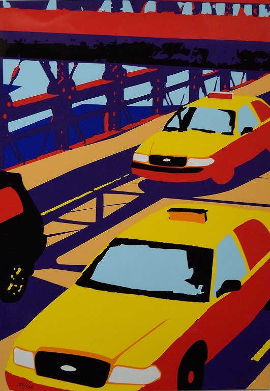 Ubekendt Pop art kunstner, ca. 1980´erne. "Yellow cabs, NY"
