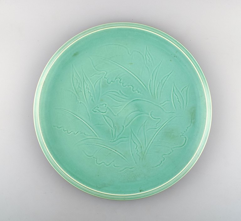 Aluminia large Art Deco dish, decorated with ferret / mink.Mid 20c.