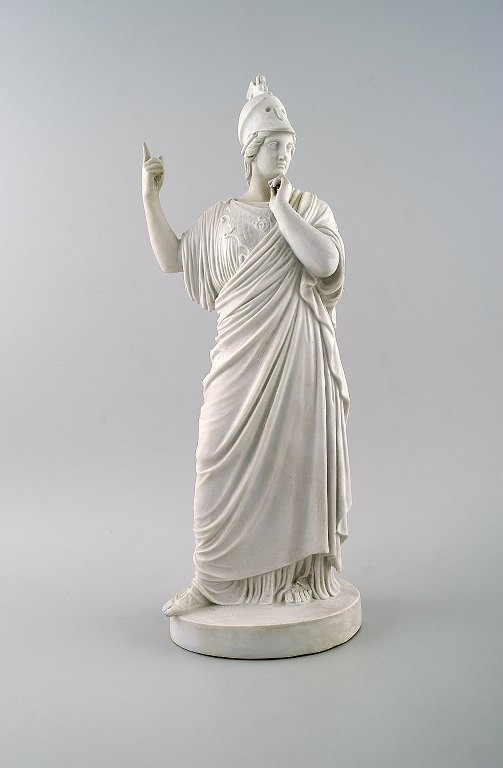 Sjælden stor antik B&G/Bing & Grøndahl Biscuit Athena kvindefigur efter Thorvaldsen.