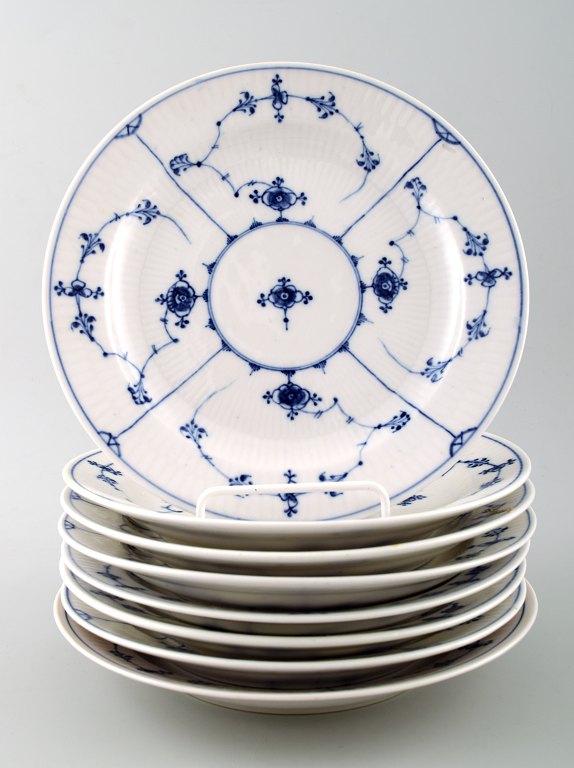Rare and antique Royal Copenhagen Blue fluted, 8 plates.