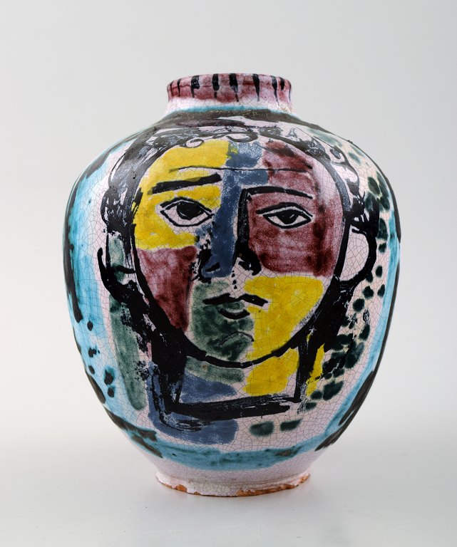 French ceramic vase. Picasso style, faces in profile.