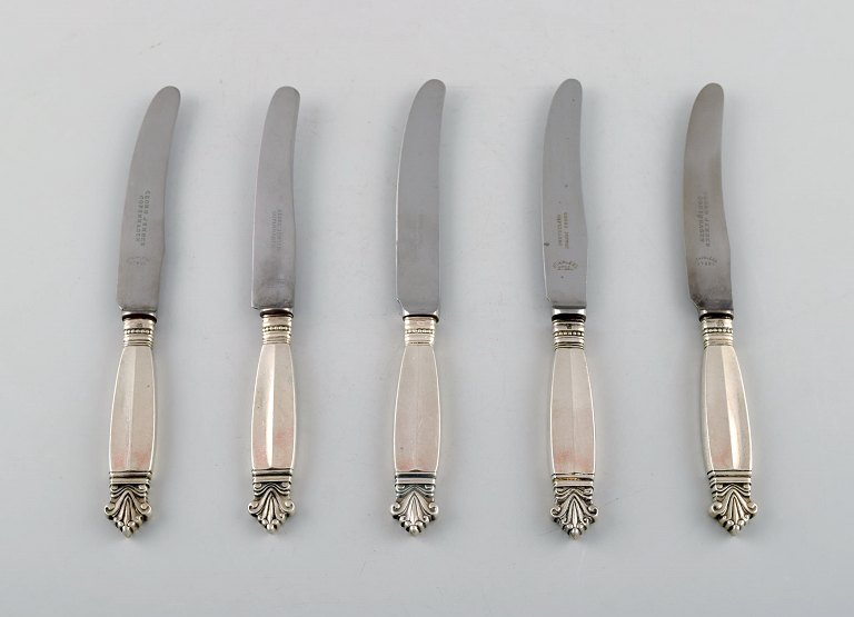 5 Early Georg Jensen Acanthus Sterling Silver, 5 Fruit Knives.