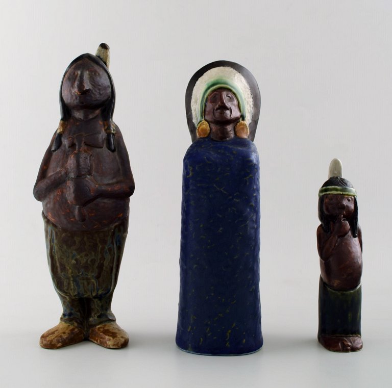 Rolf Palm, Höganäs, three Indians, unique ceramic figures.