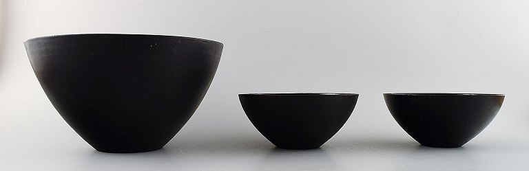 3 Krenit bowls by Herbert Krenchel. Black metal and black enamel.