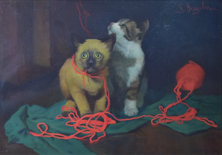 GIOVANNI BRAGOLIN (born 1911, d. 1981) Italian artist.Oil on canvas. Two kittens.