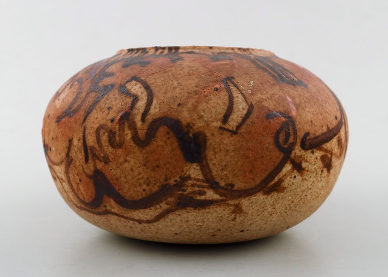 Unique ceramic vase by Sten Lykke Madsen for B&G, Bing & Grondahl. Figurative scene.