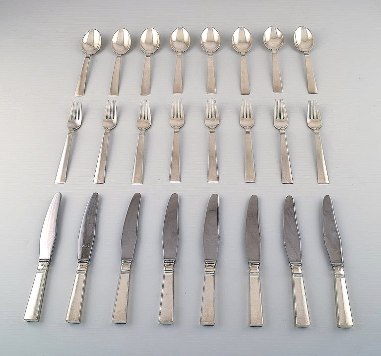 Georg Jensen Sterling Silver Block / Acadia Just Andersen.Cutlery set 24 parts for eight.