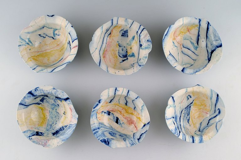 Cilla Adlercreutz, Swedish ceramist, six unique bowls, 1985.