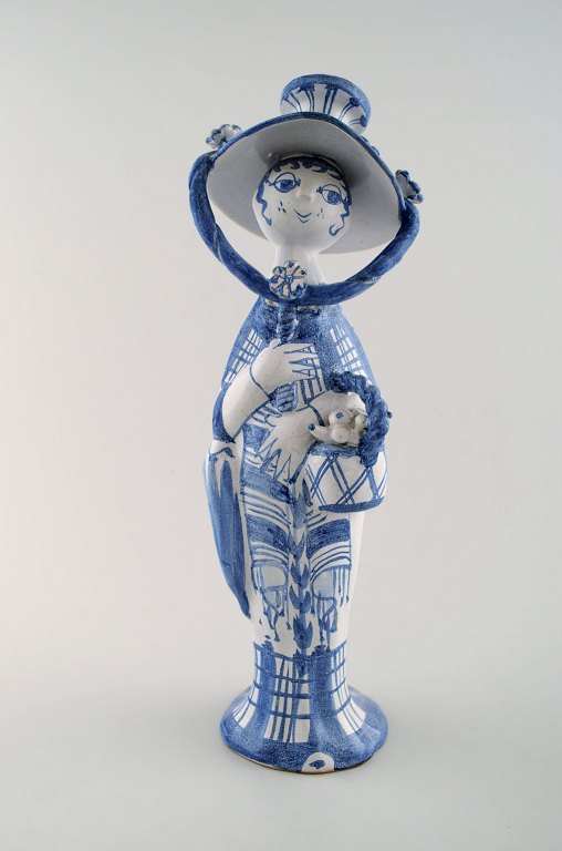 Bjørn Wiinblad unique ceramic figure from the Blue House. "Autumn" in blue "Seasons" dated 1972.
