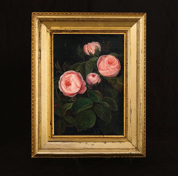 I. L. Jensen, 1800-56, oil on canvas: Stilleben with roses. Signed. Visible size: 20,5x14cm. With frame. 30x23,5cm