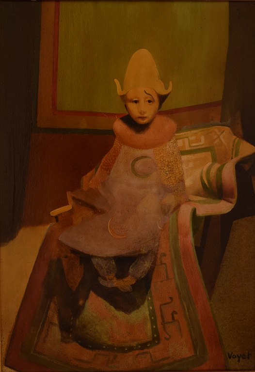 Jacques Voyet, French artist (1927-died in Tours in 2010).Portrait of a boy.Oil on board.