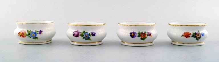 Royal Copenhagen Saxon Flower, four salt cellars.