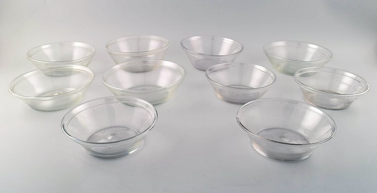 10 Swedish art glass, mouth blown bowls of clear glass.Mid-20 c.
