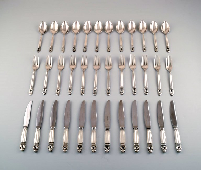 Georg Jensen "Acorn" Complete luncheon service for twelve people. Sterling silver.