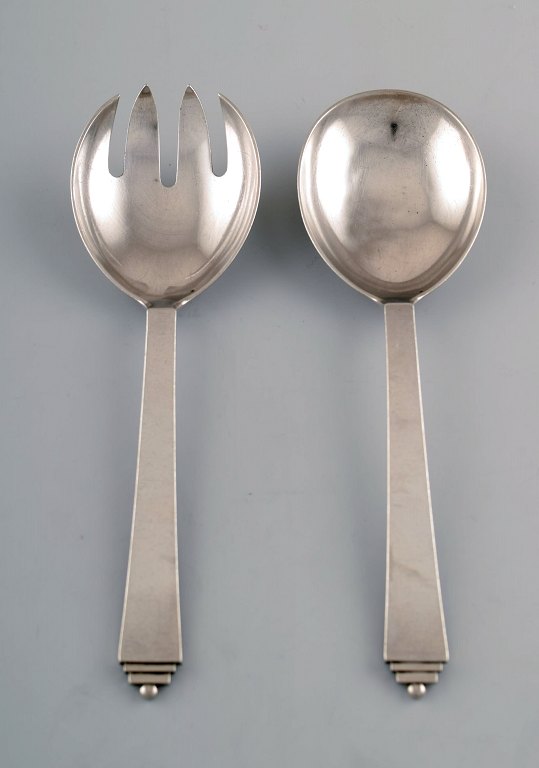 Georg Jensen sterling silver pyramid large salad set in all sterling silver.