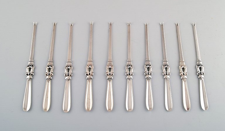 Georg Jensen. Sterling (925). Acorn. Set of ten lobster forks.