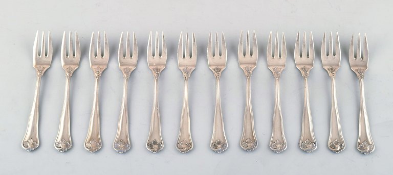 12 pastry forks, Cohr, Denmark Saxon flower silver cutlery.