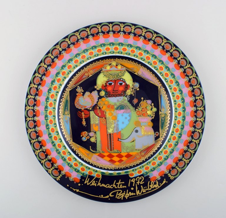 Rare hand painted Rosenthal Bjørn Wiinblad Christmas plate from 1972. "Caspar".