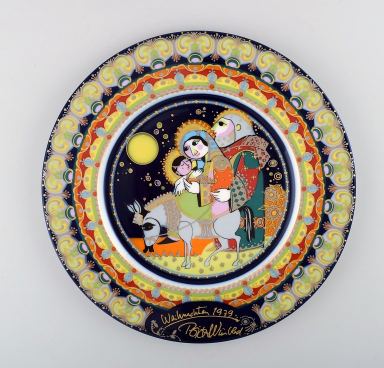 Rare hand painted Rosenthal Bjørn Wiinblad Christmas plate from 1979. "The flight to Egypt".