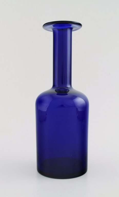 Holmegaard stor vase/flaske, Otto Brauer. Mørkeblåt kunstglas.