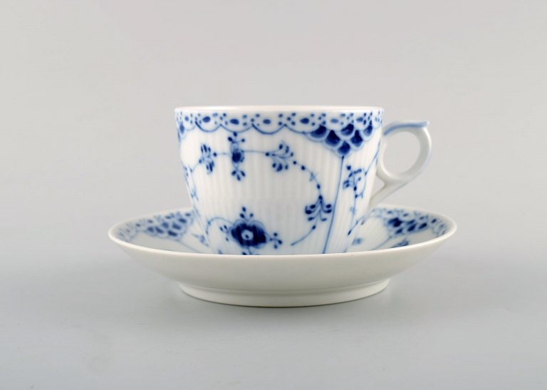 Royal Copenhagen Blue Fluted Half Lace Coffee cup and saucer.Number 1/756.
