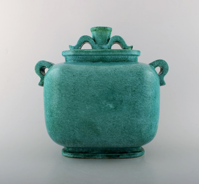 Wilhelm Kåge, Gustavsberg, large Argenta art deco ceramic vase.Sweden 1940s.