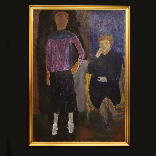 Jens Søndergaard, 1895-1957: "Standing and sitting girls". Signed and dated 
1953-54-55. Oil on canvas. Visible size: 150x105cm