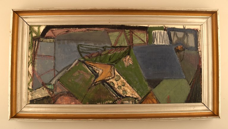 Ulf Wikström (f. 1916, d.1981), Svensk kunstner. Olie på plade. Abstrakt komposition. 1960