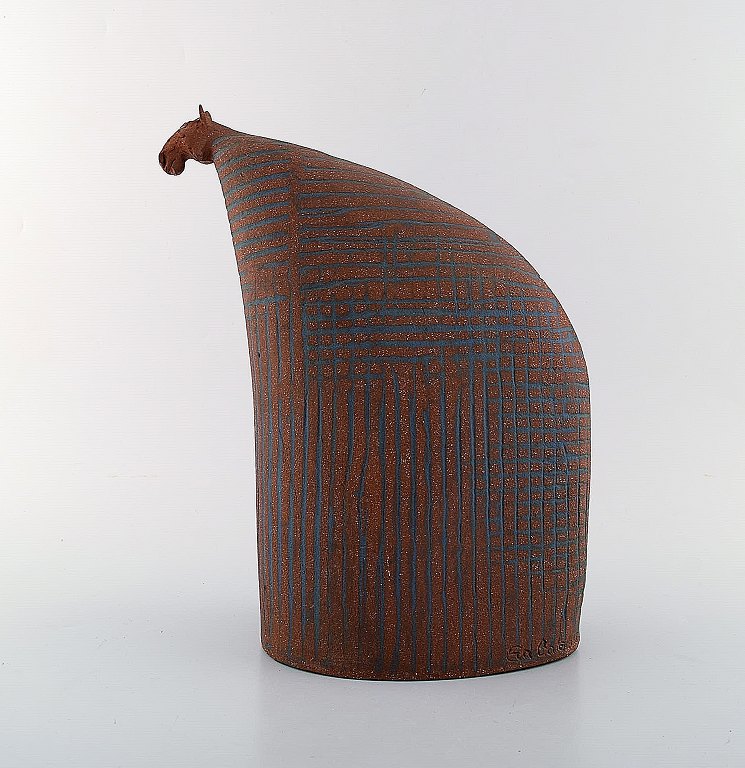 Eva Bakran, Swedish artist. Large stoneware / ceramic sculpture in the shape of a horse. 1980