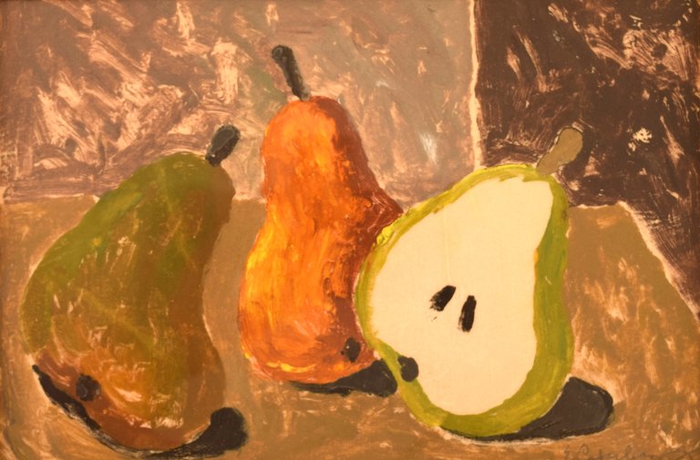 ERIC CEDERBERG, listed Swedish artist. Still life with pears.Gouache on cardboard.