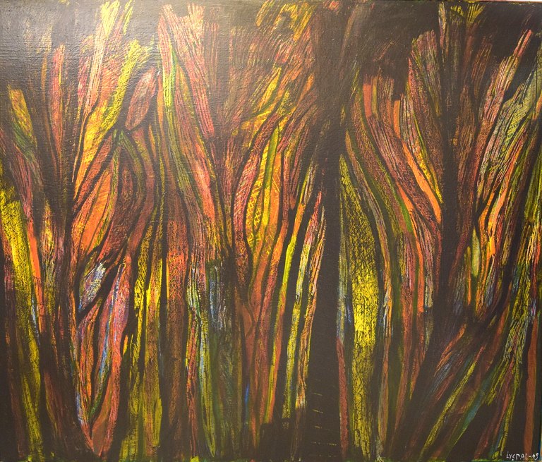 Ivy Lysdal, f 1937. Dansk keramiker og kunstmaler. Akryl på lærred.Stort og moderne abstrakt modernistisk maleri. Koloristisk palette, sent 1900-tallet.