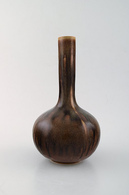 Axel Salto for Royal Copenhagen. Vase in glazed stoneware. Beautiful glaze in chestnut colored shades.1940 / 50