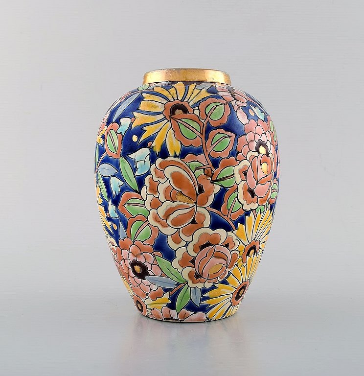 Boch Freres Keramis, Belgien. Stor håndmalet art deco keramikvase.1930/40´erne.