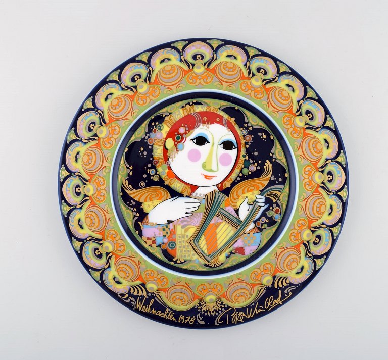 Rare hand painted Rosenthal Bjørn Wiinblad Christmas plate from 1978. "Angel with harp".