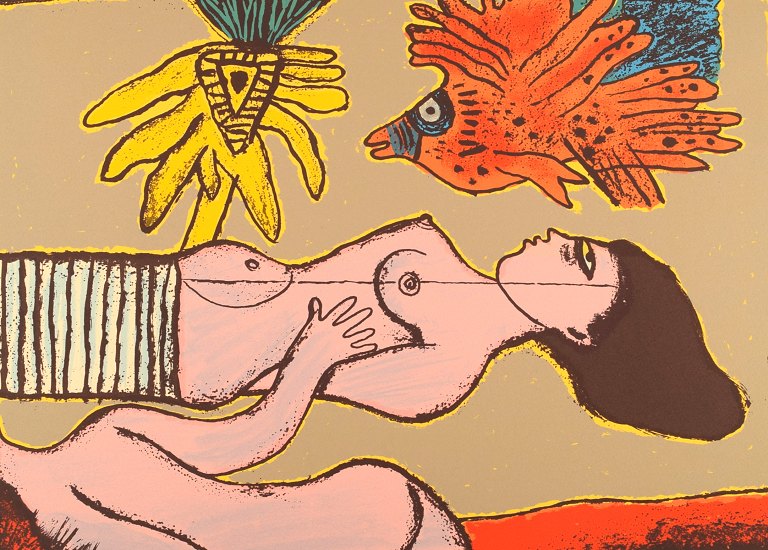 Corneille, Cobrakunstner. Farvelitografi. Dateret 1999.