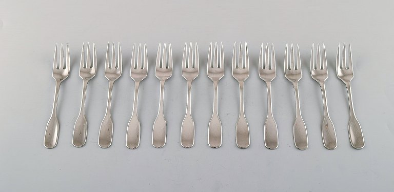 Hans Hansen silver cutlery. Twelve "Susanne" cake forks in sterling silver. Danish design, mid 20th century.