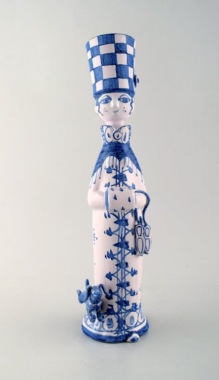 Bjørn Wiinblad unique ceramic figure. "Winter" in blue "Seasons". Signed and dated. 1977.