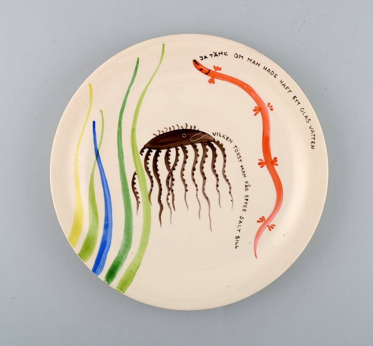 Stig Lindberg for Gustavsberg. "Löja" plate. Hand painted with fish motifs. 1950